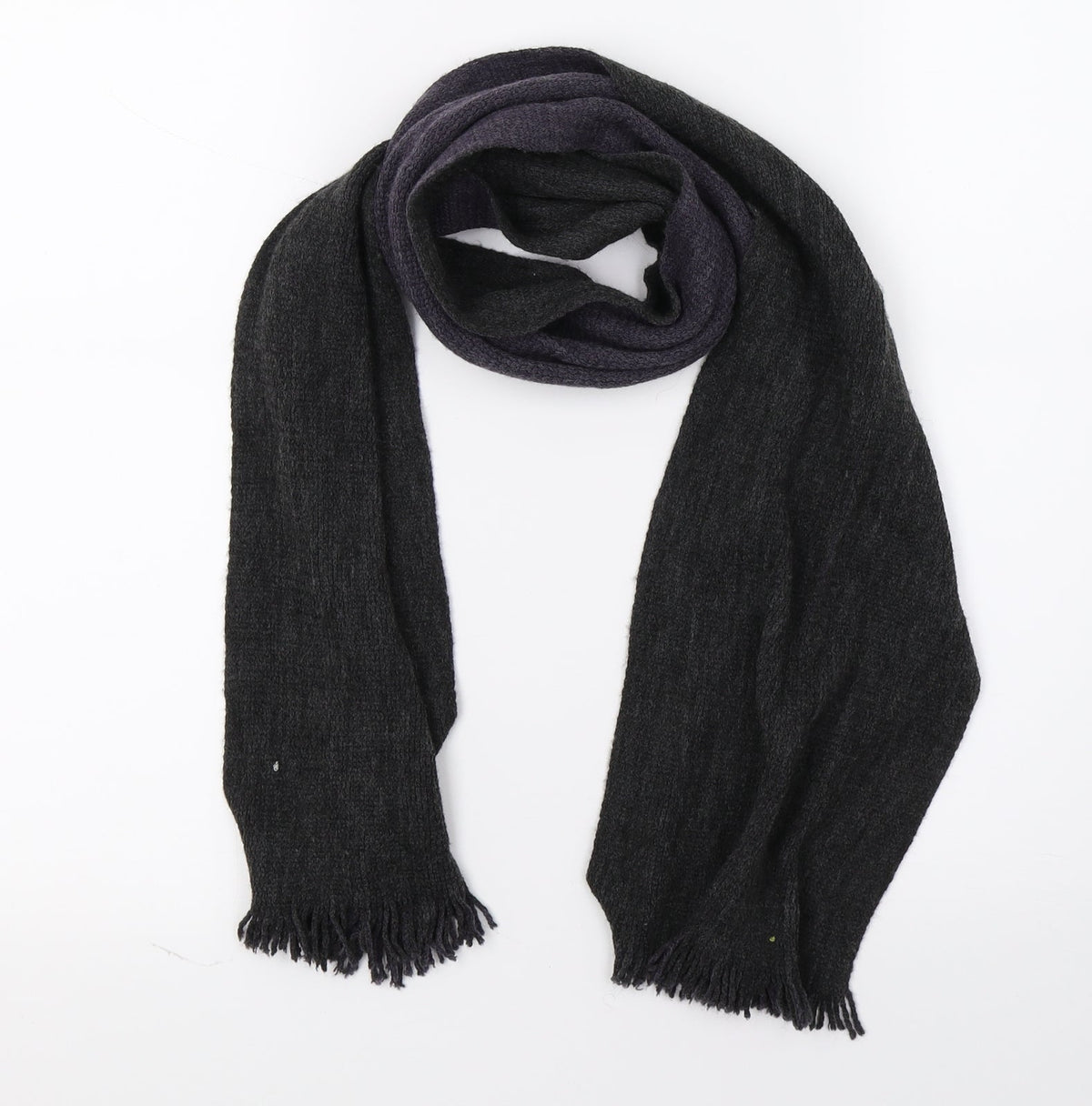 Front view of Preworn unisex grey knit scarf