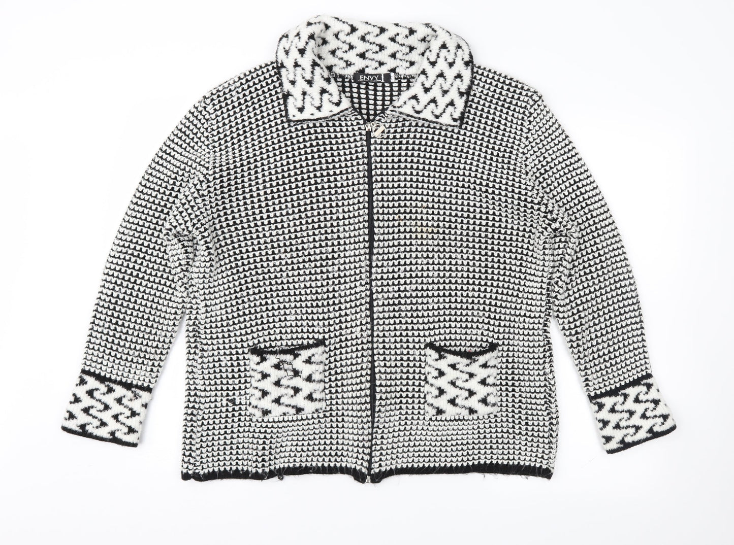 Envy Womens Black Geometric  Cardigan Jumper Size M