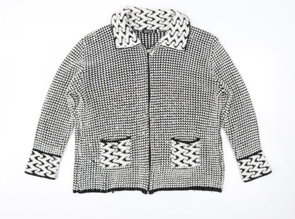 Envy Womens Black Geometric  Cardigan Jumper Size M