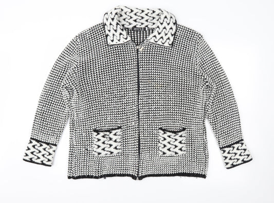 Envy Womens Black Geometric  Cardigan Jumper Size M