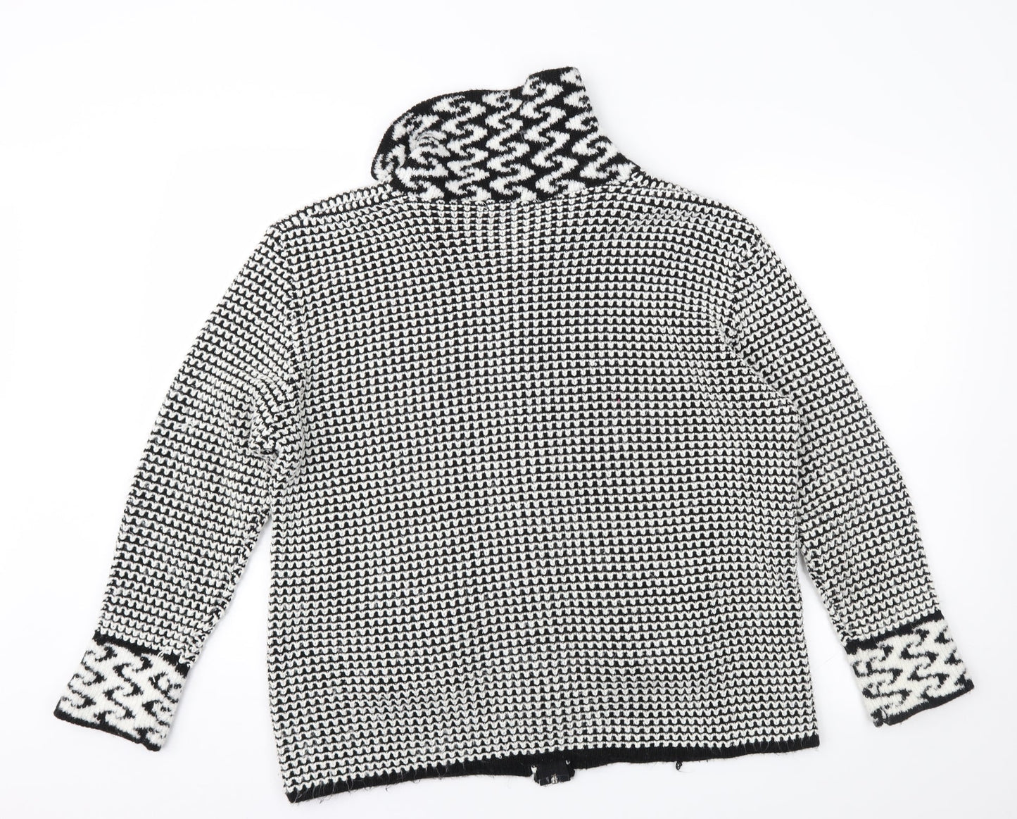 Envy Womens Black Geometric  Cardigan Jumper Size M
