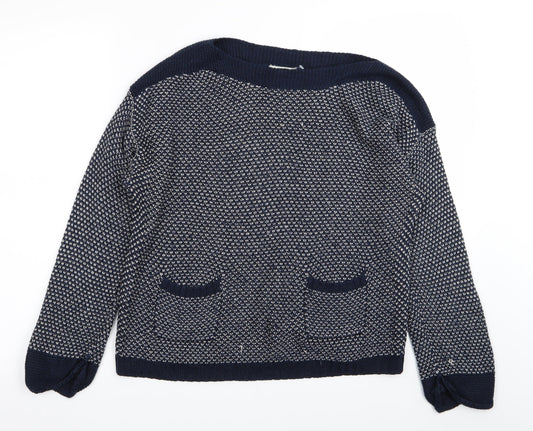 Indigo Womens Blue Houndstooth  Pullover Jumper Size 12