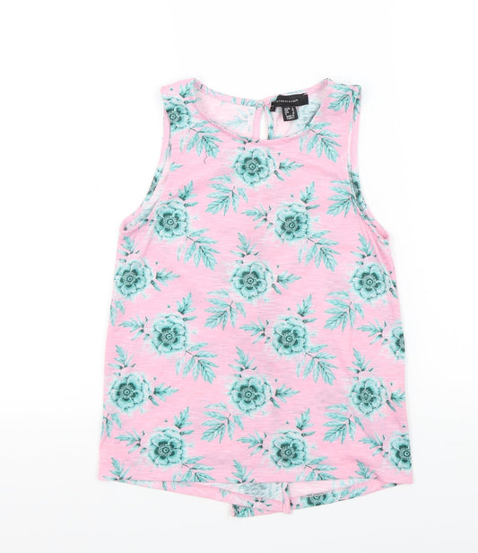 Primark Womens Pink Floral  Basic T-Shirt Size 6  - open back