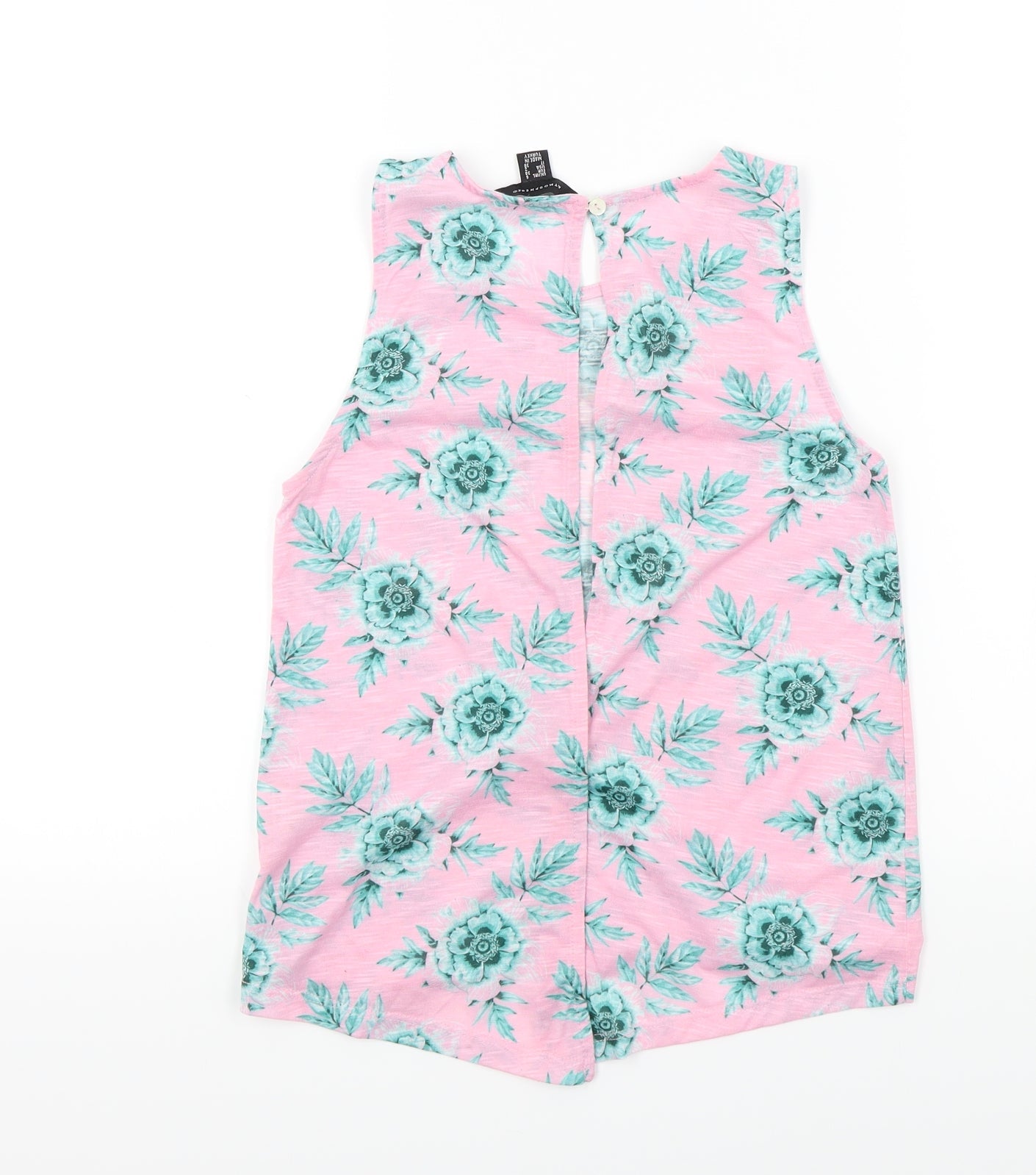 Primark Womens Pink Floral  Basic T-Shirt Size 6  - open back