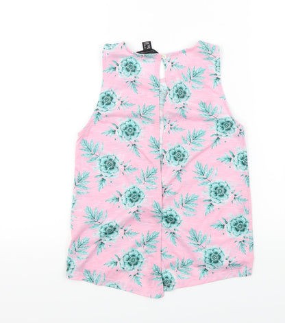 Primark Womens Pink Floral  Basic T-Shirt Size 6  - open back