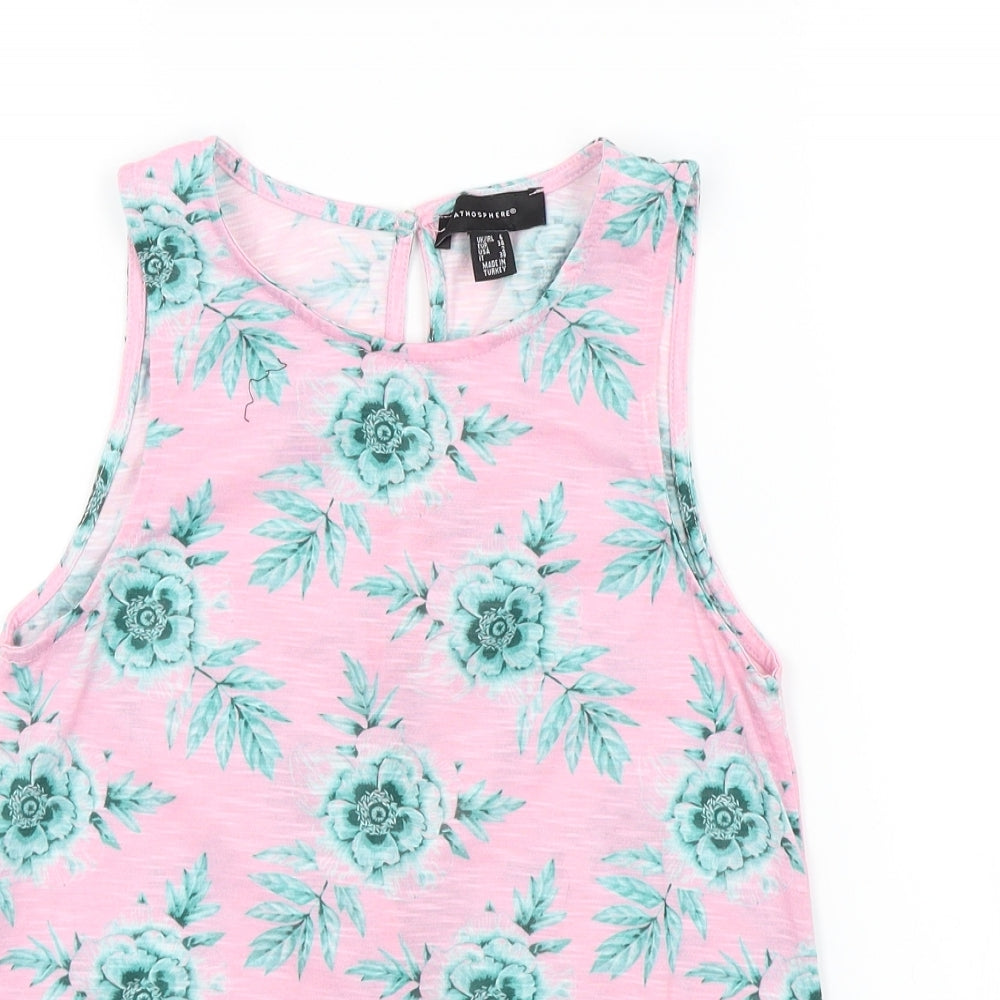 Primark Womens Pink Floral  Basic T-Shirt Size 6  - open back