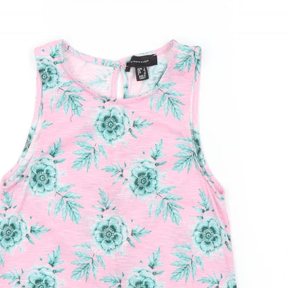 Primark Womens Pink Floral  Basic T-Shirt Size 6  - open back