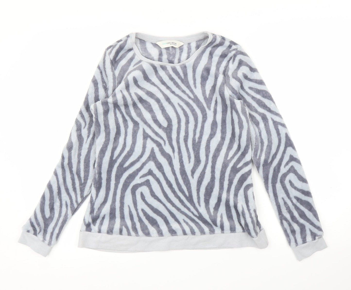 Avon Womens Grey Animal Print Fleece Top Pyjama Top Size S  - Zebra print