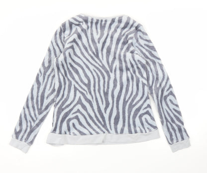 Avon Womens Grey Animal Print Fleece Top Pyjama Top Size S  - Zebra print