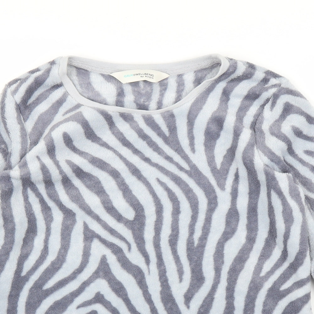 Avon Womens Grey Animal Print Fleece Top Pyjama Top Size S  - Zebra print