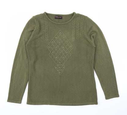 Anna Rose Womens Green Argyle/Diamond  Pullover Jumper Size L