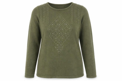 Anna Rose Womens Green Argyle/Diamond  Pullover Jumper Size L