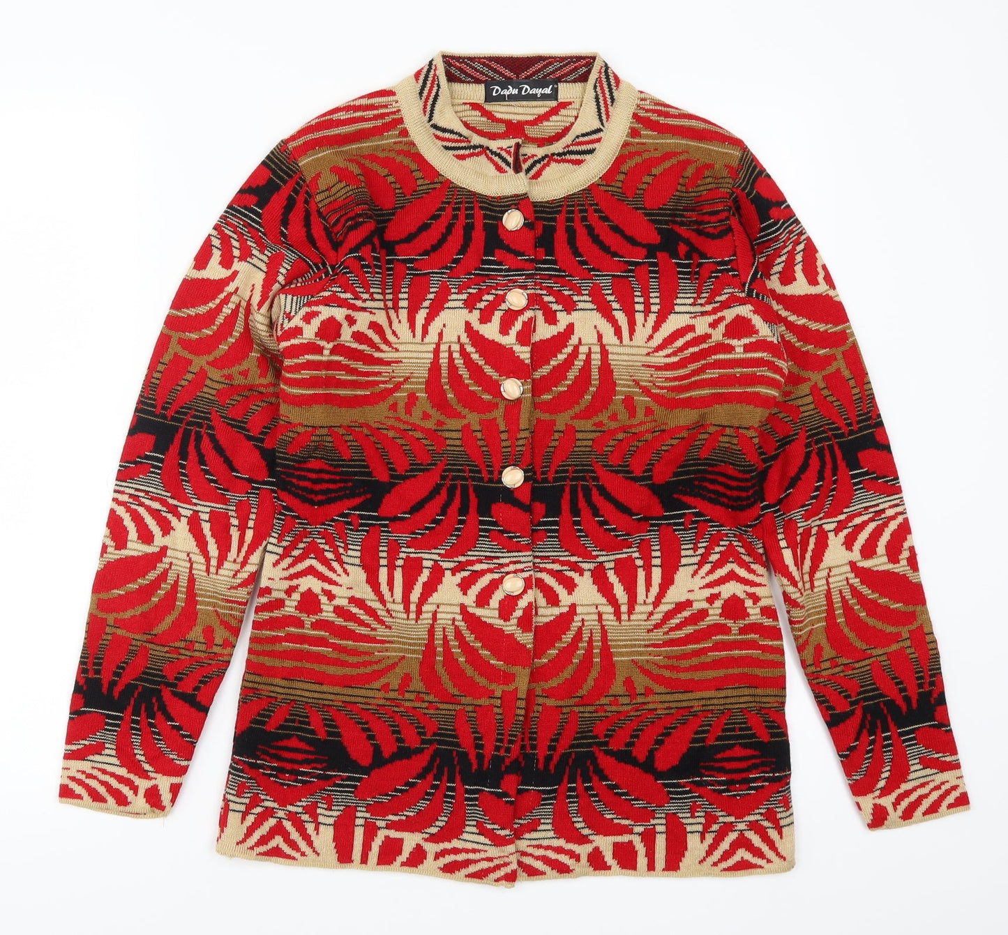 Dadu Dayal Womens Red Geometric  Cardigan Jumper Size M