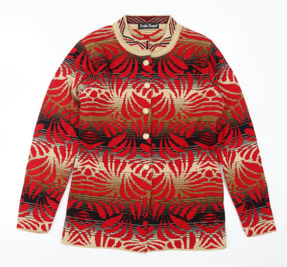 Dadu Dayal Womens Red Geometric  Cardigan Jumper Size M