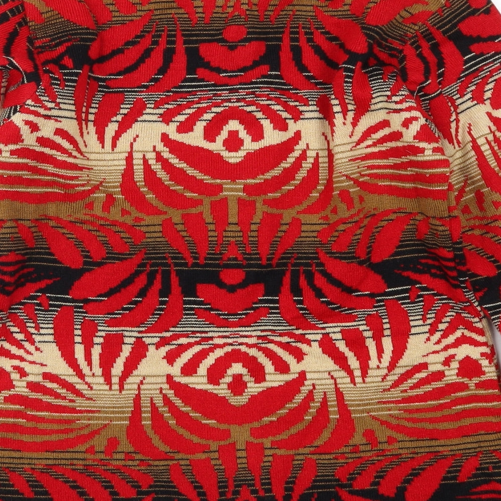 Dadu Dayal Womens Red Geometric  Cardigan Jumper Size M