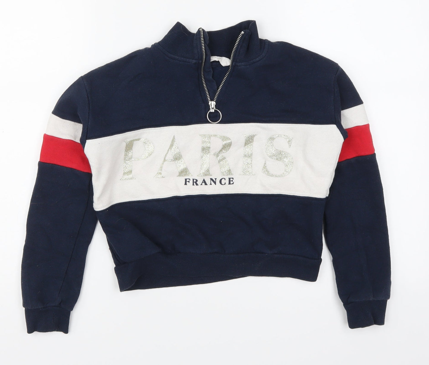 H&M Girls Blue Striped  Pullover Sweatshirt Size 9-10 Years  - Paris