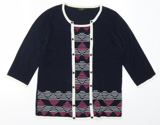Classics Womens Blue Geometric  Pullover Jumper Size S