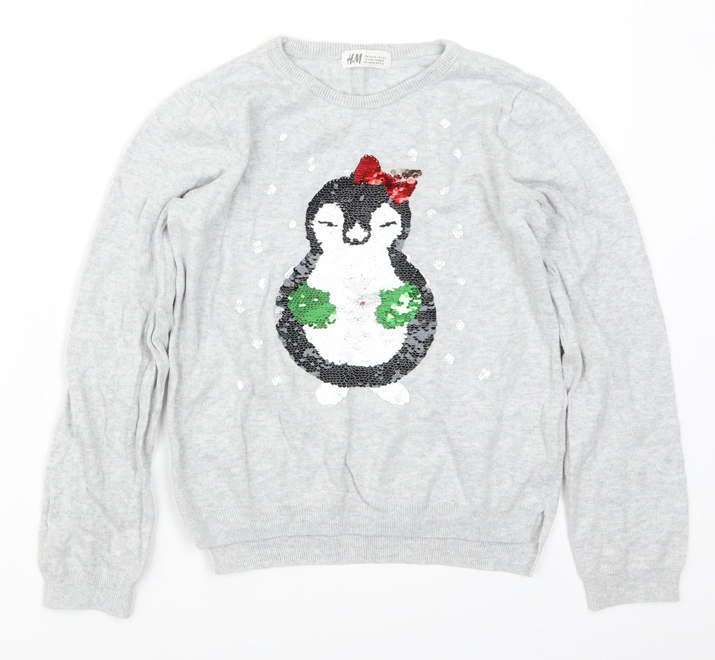 H&M Girls Grey   Pullover Jumper Size 9-10 Years  - Penguin