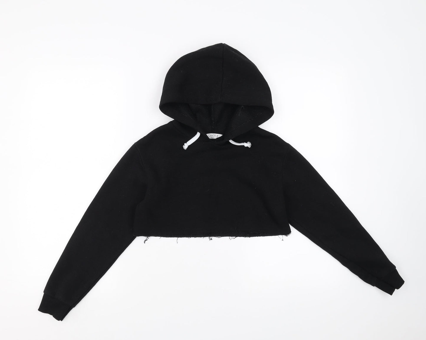 Candy Couture Girls Black   Pullover Hoodie Size 10 Years  - cropped, distressed hem