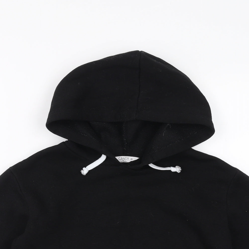 Candy Couture Girls Black   Pullover Hoodie Size 10 Years  - cropped, distressed hem