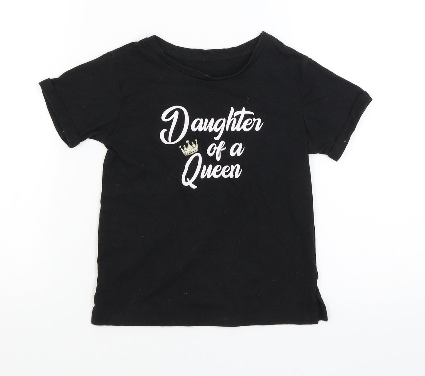 Matalan Girls Black   Basic T-Shirt Size 7 Years  - Daughter of a Queen