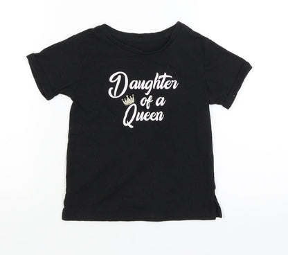 Matalan Girls Black   Basic T-Shirt Size 7 Years  - Daughter of a Queen