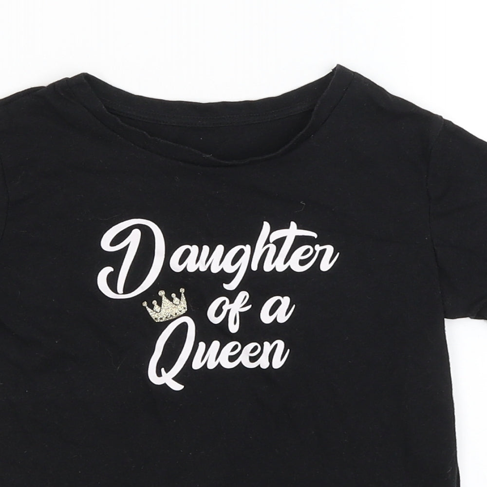 Matalan Girls Black   Basic T-Shirt Size 7 Years  - Daughter of a Queen