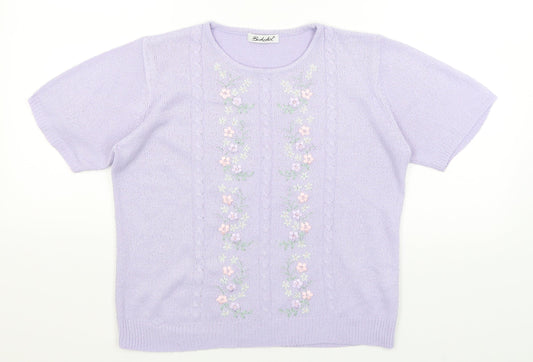 Berkertex Womens Purple Floral  Basic T-Shirt Size 12