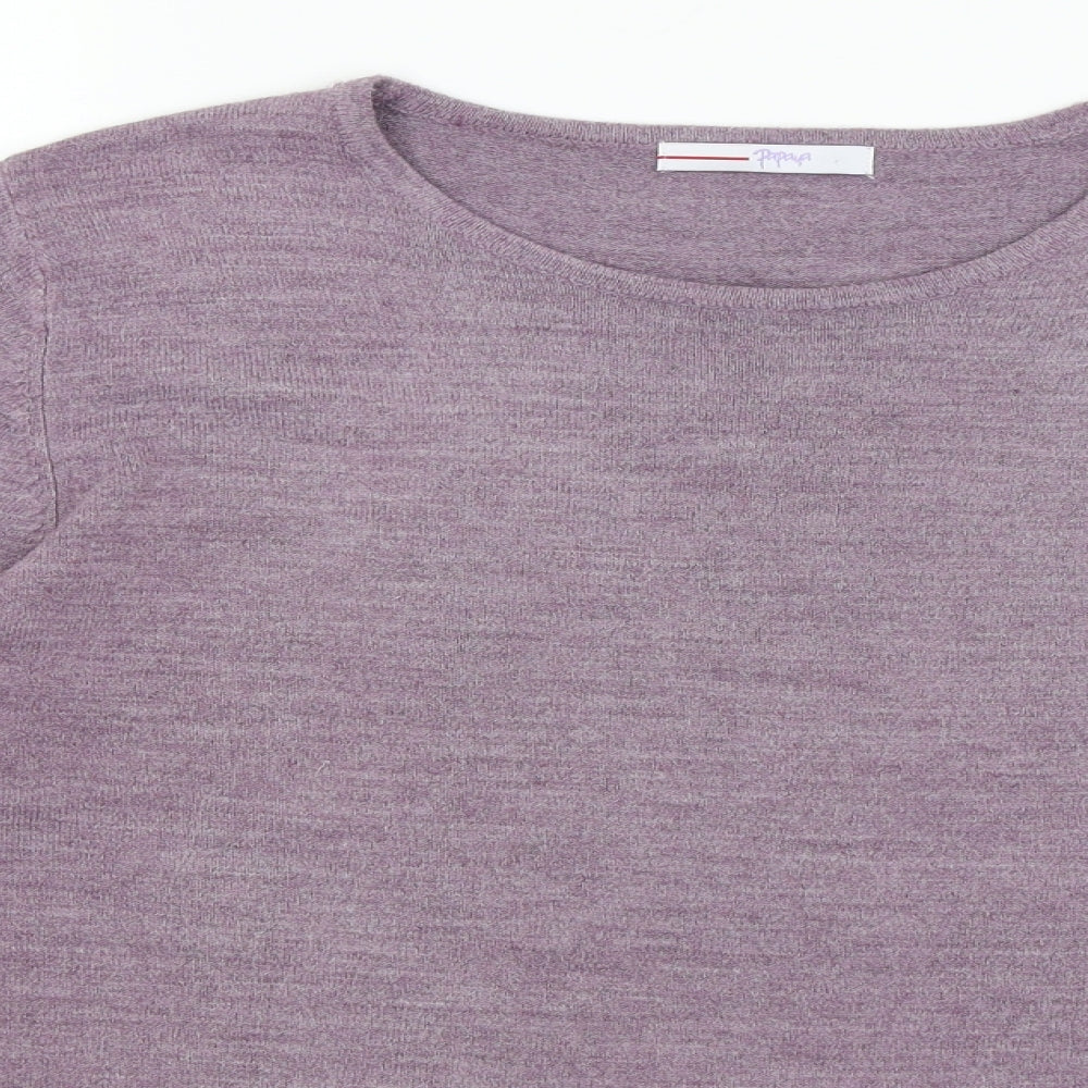 Close-up detail of Papaya women’s purple jumper, size UK 16