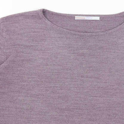 Close-up detail of Papaya women’s purple jumper, size UK 16