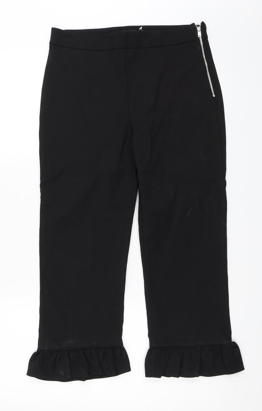 Womens UK Size M Zara Regular Fit Cropped Black Trousers