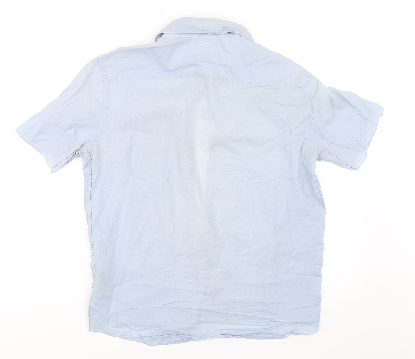 Mens UK Size S Preworn Blue  Button-Up Short Sleeve Casual Shirt