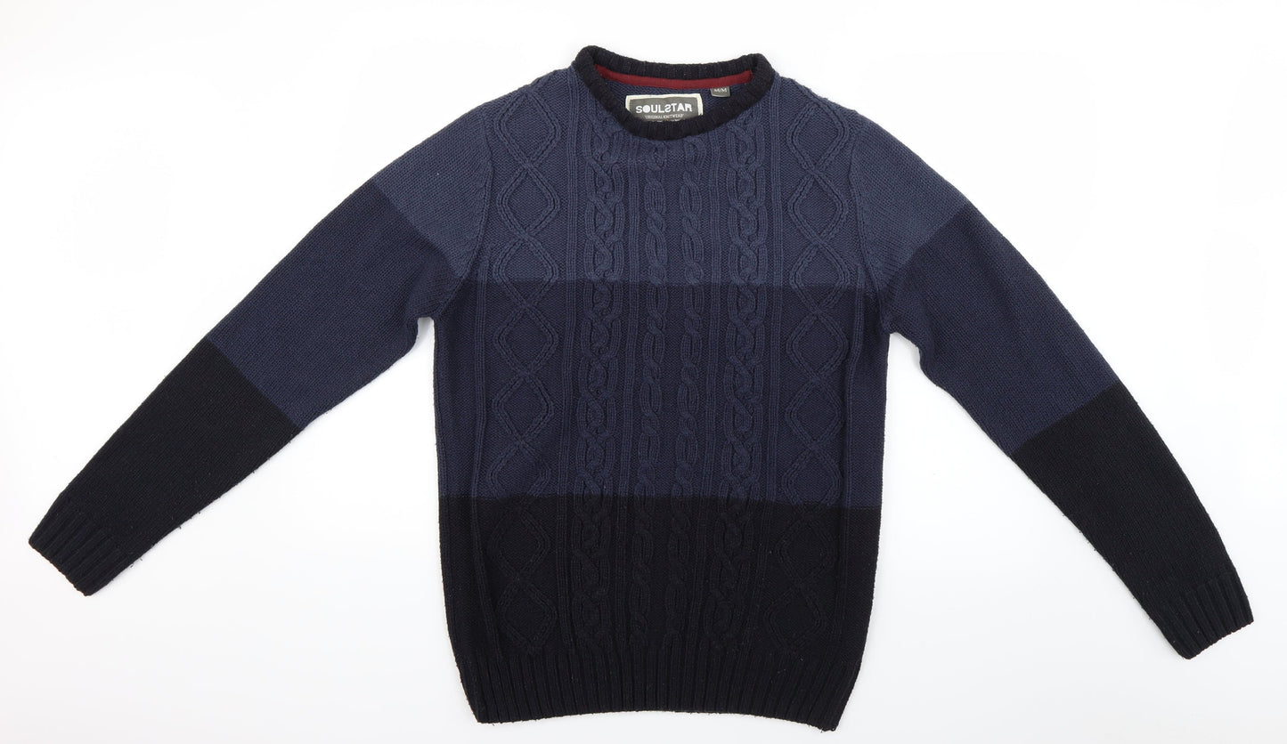Soul Star Mens Blue Striped  Pullover Jumper Size M