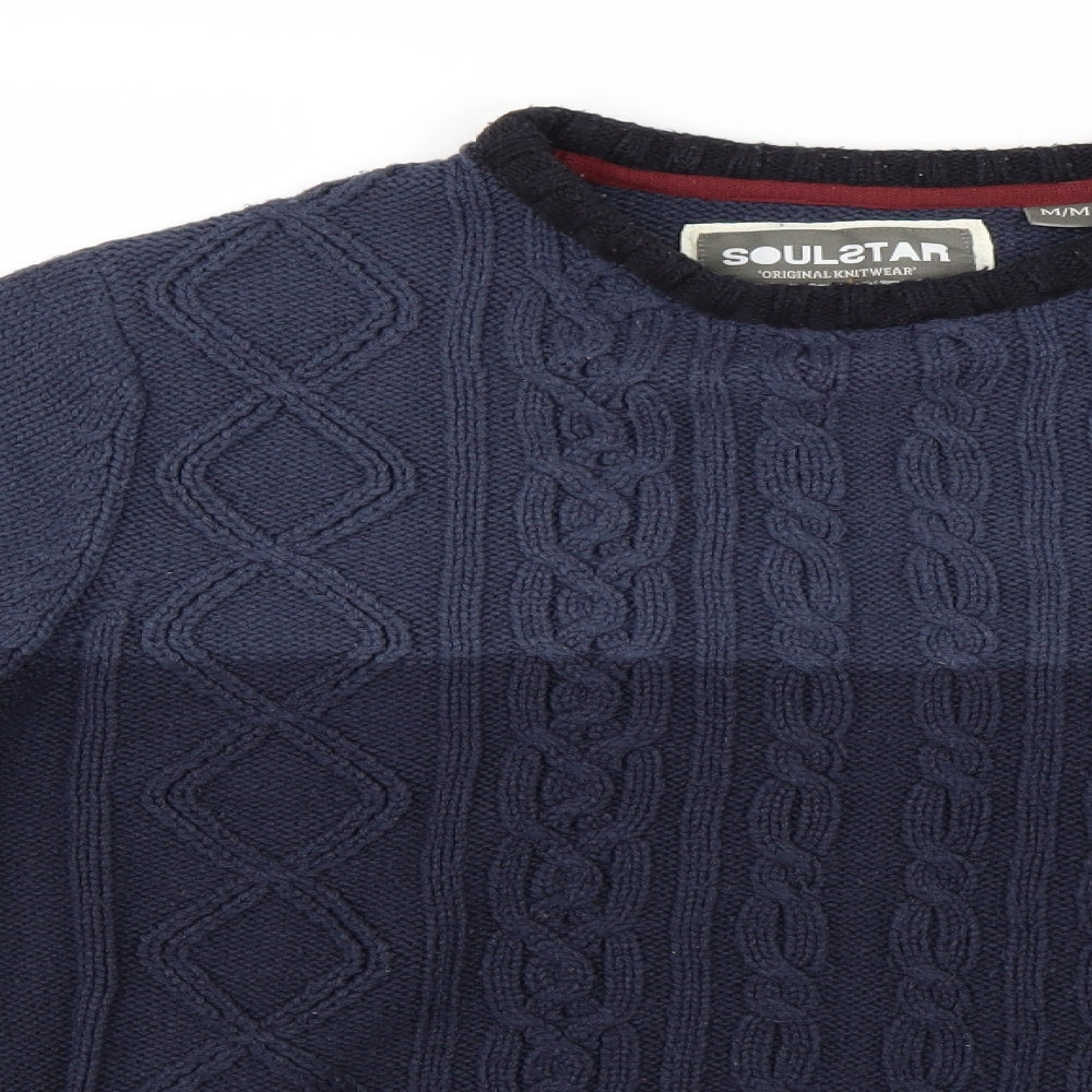 Soul Star Mens Blue Striped  Pullover Jumper Size M