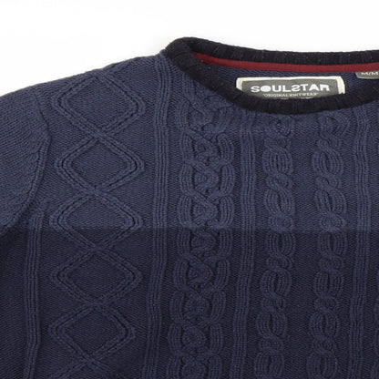 Soul Star Mens Blue Striped  Pullover Jumper Size M