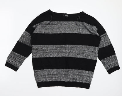 Wallis Womens Black Striped  Basic T-Shirt Size M