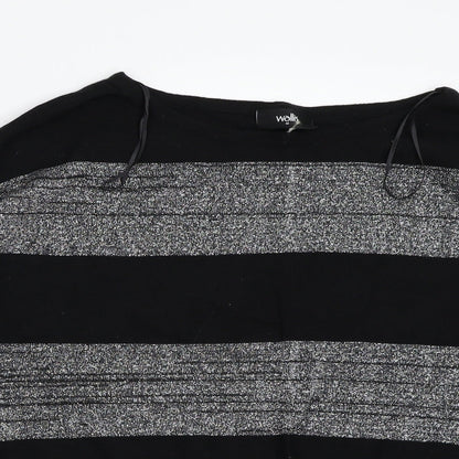 Wallis Womens Black Striped  Basic T-Shirt Size M