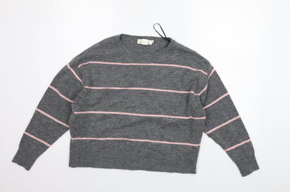 H&M Womens Grey Striped  Henley Jumper Size S
