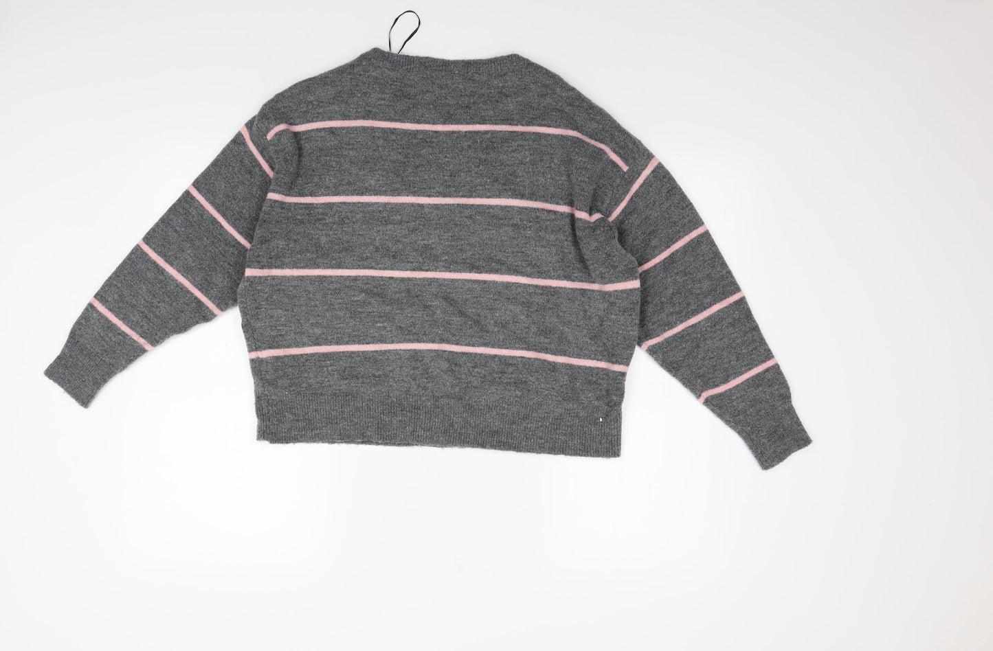 H&M Womens Grey Striped  Henley Jumper Size S