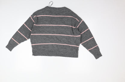 H&M Womens Grey Striped  Henley Jumper Size S