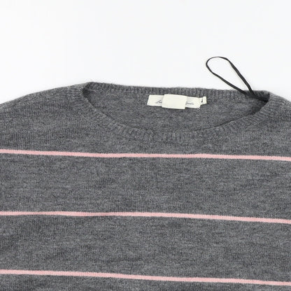 H&M Womens Grey Striped  Henley Jumper Size S
