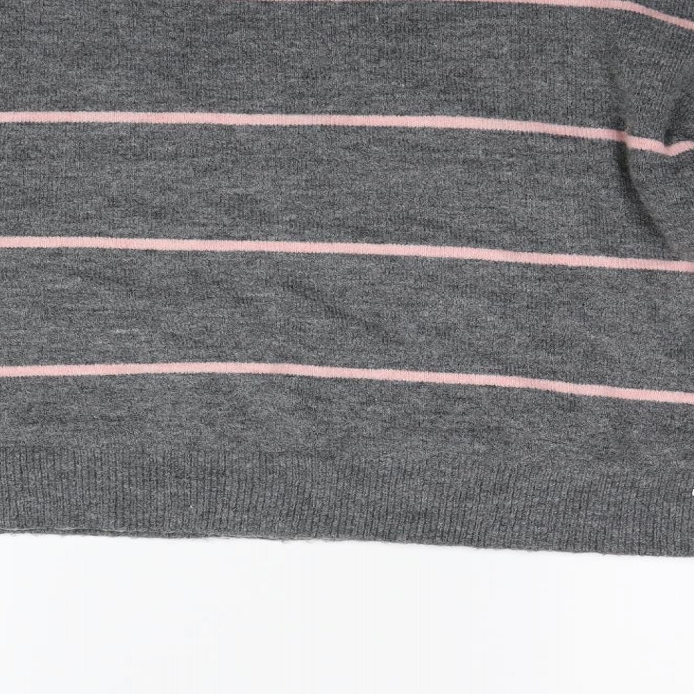 H&M Womens Grey Striped  Henley Jumper Size S