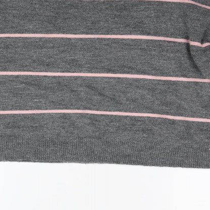 H&M Womens Grey Striped  Henley Jumper Size S