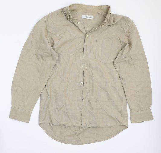 Mens UK Size S Marks and Spencer Beige  Button-Up Long Sleeve Casual Shirt