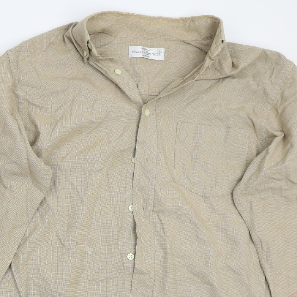 Mens UK Size S Marks and Spencer Beige  Button-Up Long Sleeve Casual Shirt