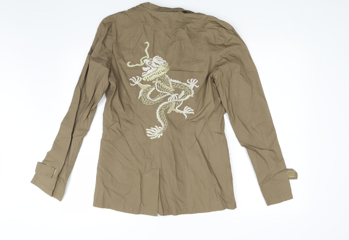Todays Woman Womens Brown   Basic Button-Up Size 10  - Dragon Print