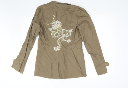 Todays Woman Womens Brown   Basic Button-Up Size 10  - Dragon Print