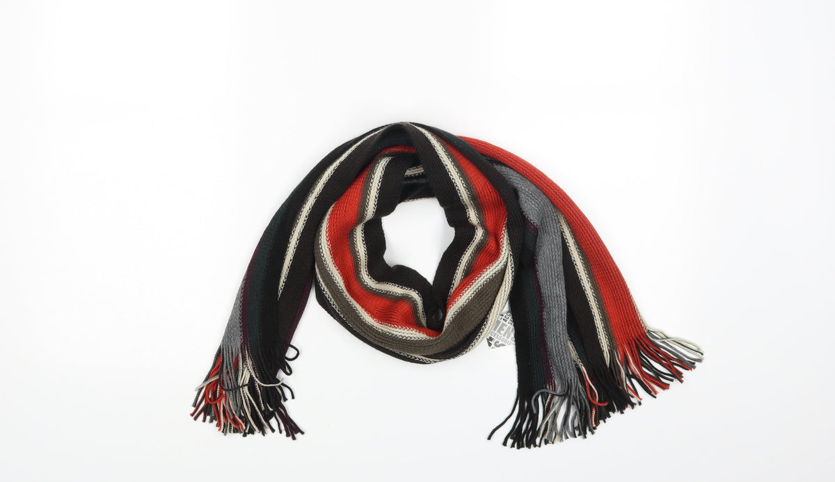 Front view of Preworn unisex grey striped scarf