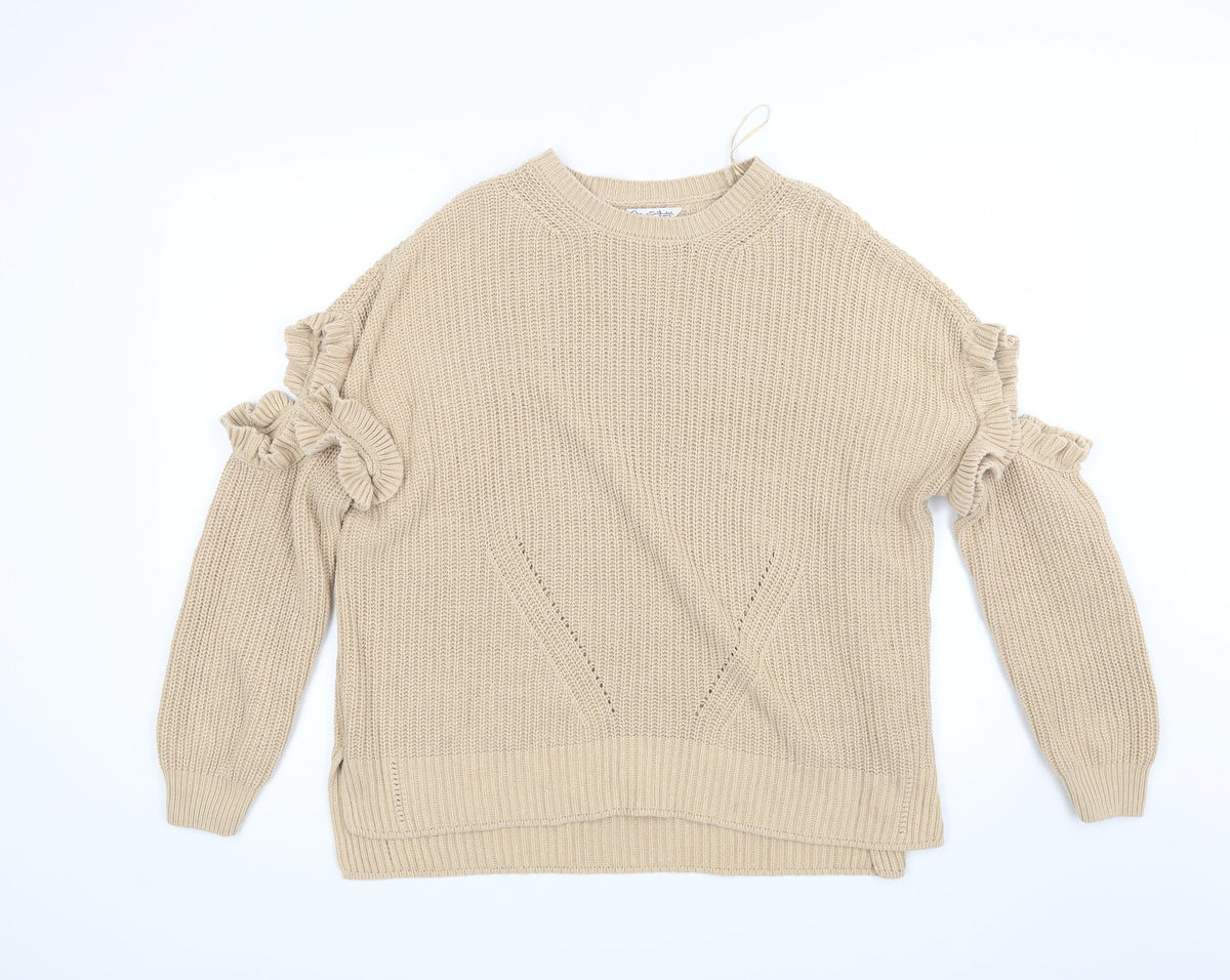 Additional front view of Miss Selfridge women’s beige knit jumper, size UK 12