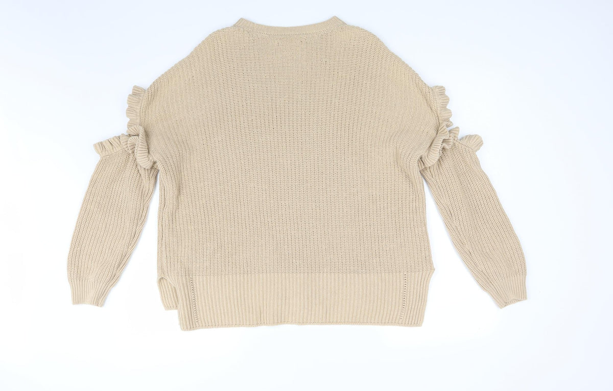 Back view of Miss Selfridge women’s beige knit jumper, size UK 12